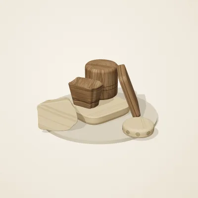 The six parts of Celtic Stonework No. 26 in a loose pile on a round stand