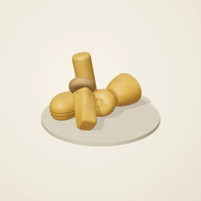 The six parts of Baltic Amber No. 12 in a loose pile on a round stand