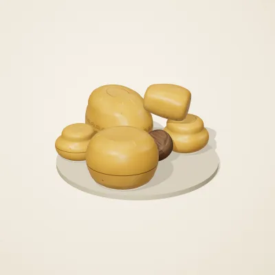 The six parts of Baltic Amber No. 16 in a loose pile on a round stand