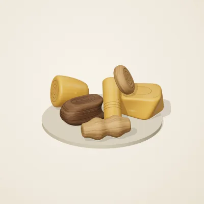 The six parts of Baltic Amber No. 22 in a loose pile on a round stand