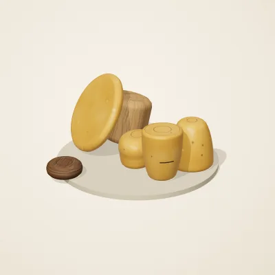 The six parts of Baltic Amber No. 26 in a loose pile on a round stand