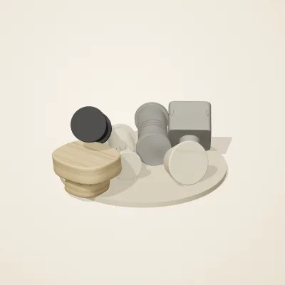 The six parts of Medieval Romanesque No. 26 in a loose pile on a round stand
