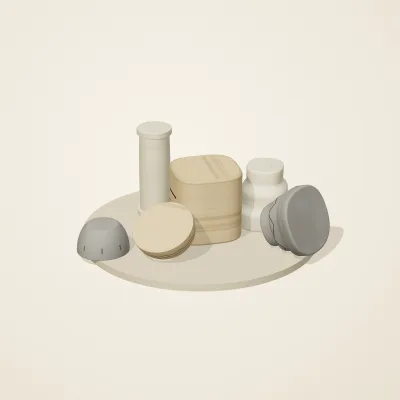 The six parts of Medieval Romanesque No. 40 in a loose pile on a round stand