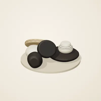 The six parts of Mediterranean Terracotta No. 40 in a loose pile on a round stand