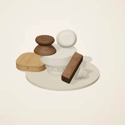 The six parts of Alpine Woodcraft No. 40 in a loose pile on a round stand