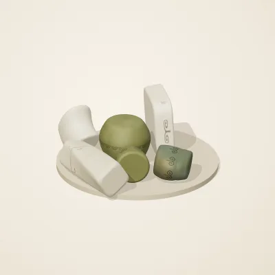 The six parts of Art Nouveau No. 2 in a loose pile on a round stand