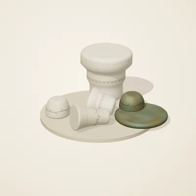 The six parts of Art Nouveau No. 3 in a loose pile on a round stand