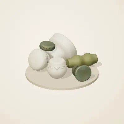 The six parts of Art Nouveau No. 6 in a loose pile on a round stand
