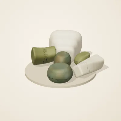 The six parts of Art Nouveau No. 9 in a loose pile on a round stand