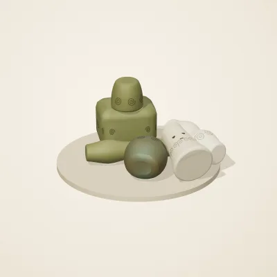 The six parts of Art Nouveau No. 11 in a loose pile on a round stand