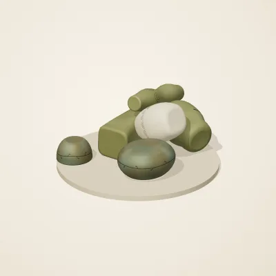 The six parts of Art Nouveau No. 12 in a loose pile on a round stand