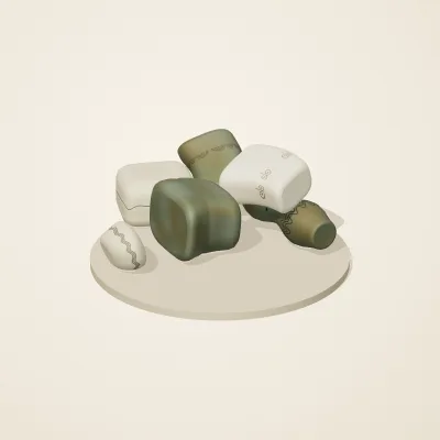 The six parts of Art Nouveau No. 17 in a loose pile on a round stand