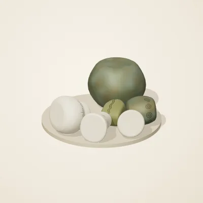 The six parts of Art Nouveau No. 18 in a loose pile on a round stand