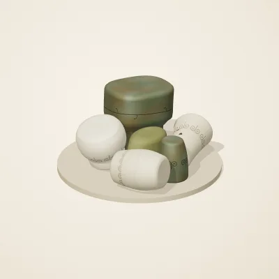 The six parts of Art Nouveau No. 20 in a loose pile on a round stand