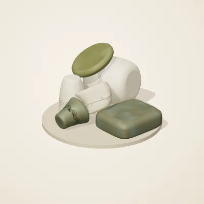 The six parts of Art Nouveau No. 24 in a loose pile on a round stand