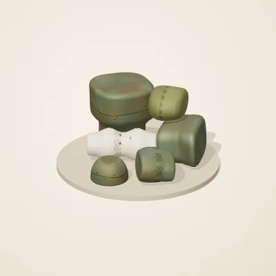 The six parts of Art Nouveau No. 29 in a loose pile on a round stand