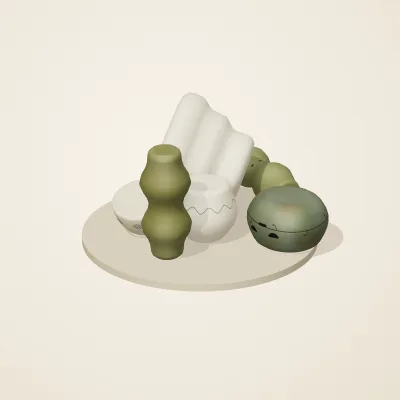 The six parts of Art Nouveau No. 31 in a loose pile on a round stand