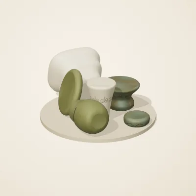 The six parts of Art Nouveau No. 35 in a loose pile on a round stand