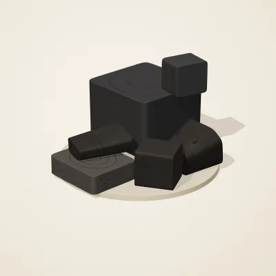 The six parts of Obsidian Temple No. 5 in a loose pile on a round stand