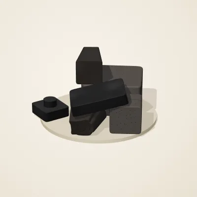 The six parts of Obsidian Temple No. 7 in a loose pile on a round stand