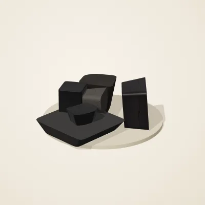 The six parts of Obsidian Temple No. 10 in a loose pile on a round stand