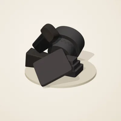 The six parts of Obsidian Temple No. 18 in a loose pile on a round stand