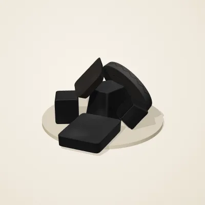 The six parts of Obsidian Temple No. 30 in a loose pile on a round stand