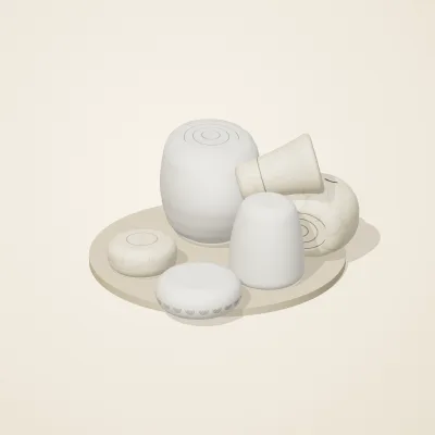 The six parts of Moonstone Oracle No. 31 in a loose pile on a round stand