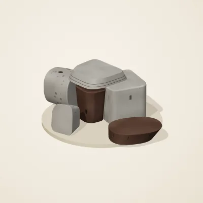 The six parts of Ashen Relics No. 9 in a loose pile on a round stand