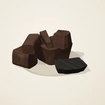 The six parts of Ashen Relics No. 10 in a loose pile on a round stand