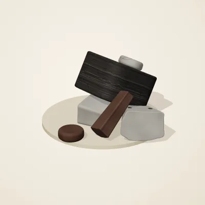 The six parts of Ashen Relics No. 16 in a loose pile on a round stand