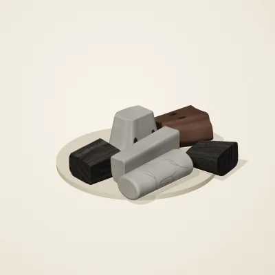 The six parts of Ashen Relics No. 23 in a loose pile on a round stand