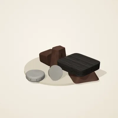 The six parts of Ashen Relics No. 26 in a loose pile on a round stand
