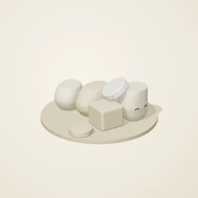 The six parts of Salt Monuments No. 1 in a loose pile on a round stand