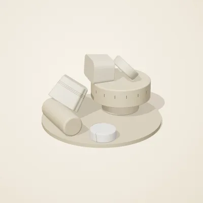 The six parts of Salt Monuments No. 6 in a loose pile on a round stand