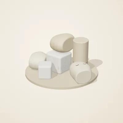 The six parts of Salt Monuments No. 10 in a loose pile on a round stand