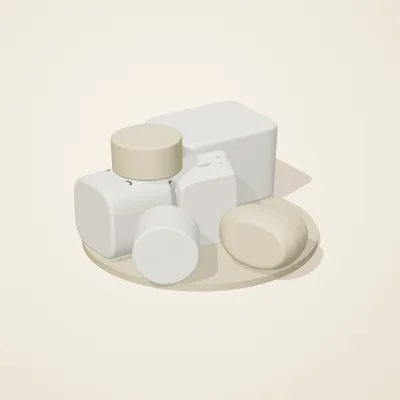 The six parts of Salt Monuments No. 11 in a loose pile on a round stand