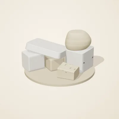 The six parts of Salt Monuments No. 20 in a loose pile on a round stand