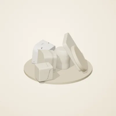 The six parts of Salt Monuments No. 22 in a loose pile on a round stand