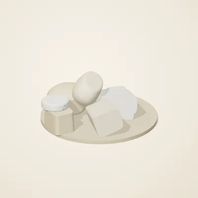 The six parts of Salt Monuments No. 23 in a loose pile on a round stand