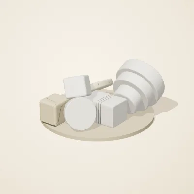 The six parts of Salt Monuments No. 24 in a loose pile on a round stand