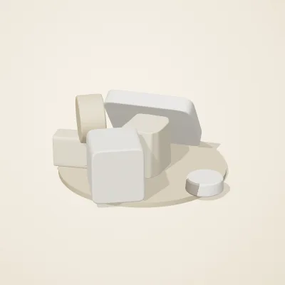 The six parts of Salt Monuments No. 28 in a loose pile on a round stand