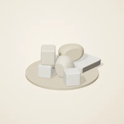 The six parts of Salt Monuments No. 33 in a loose pile on a round stand