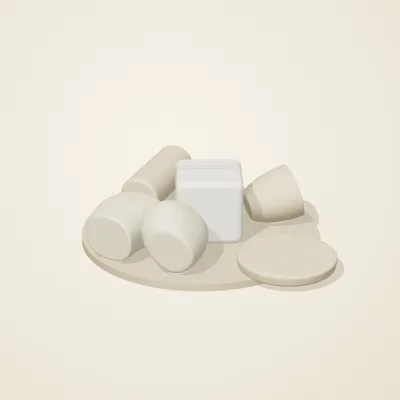 The six parts of Salt Monuments No. 39 in a loose pile on a round stand