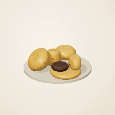 The six parts of Amber Spirits No. 2 in a loose pile on a round stand