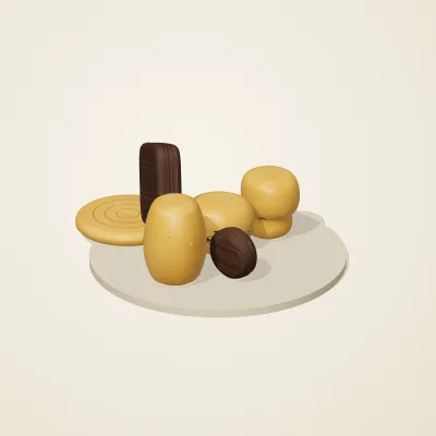 The six parts of Amber Spirits No. 3 in a loose pile on a round stand