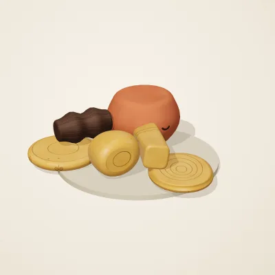 The six parts of Amber Spirits No. 6 in a loose pile on a round stand