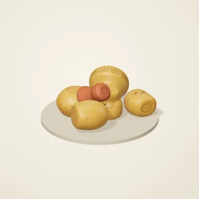 The six parts of Amber Spirits No. 8 in a loose pile on a round stand