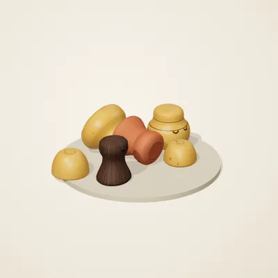 The six parts of Amber Spirits No. 14 in a loose pile on a round stand