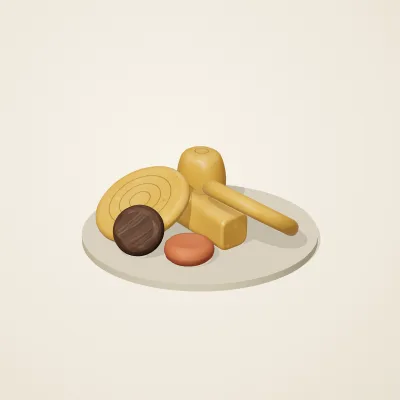 The six parts of Amber Spirits No. 17 in a loose pile on a round stand